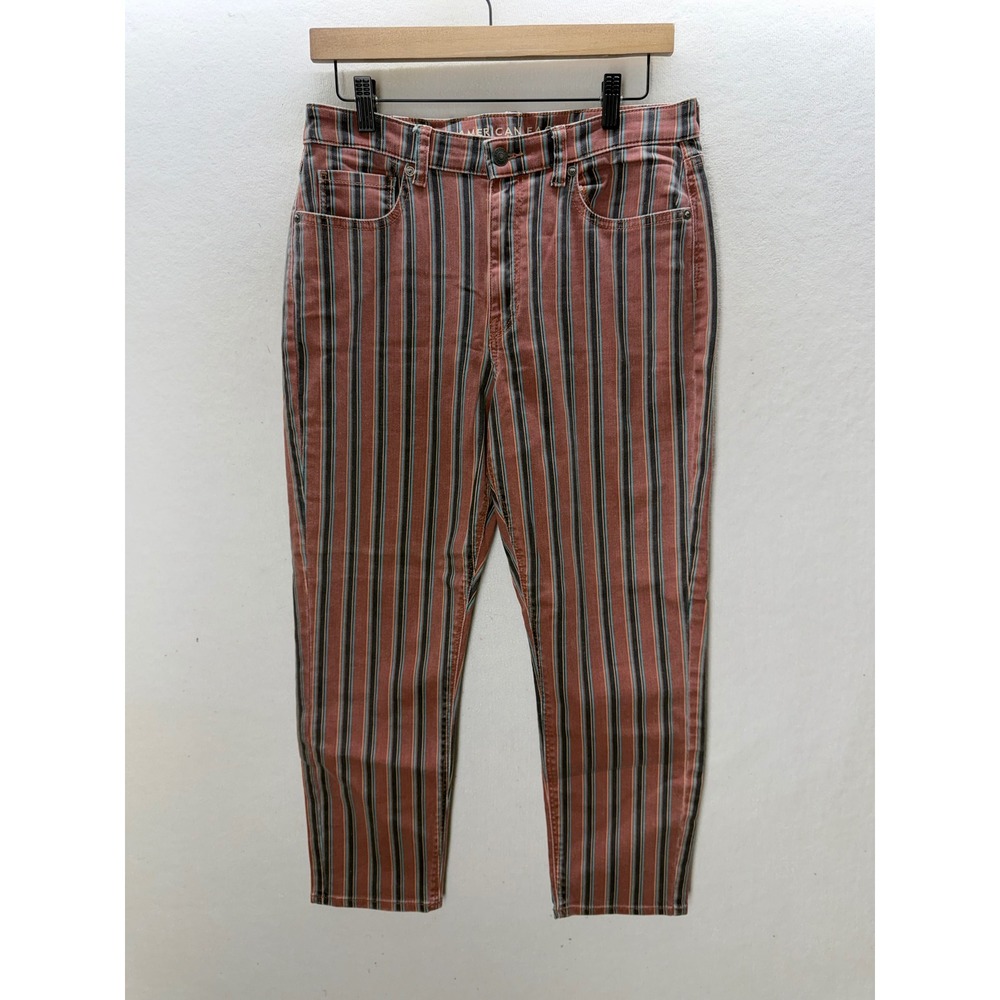 American Eagle Mom Jeans Womens 6 Short Red Striped High Rise Stretch 3604